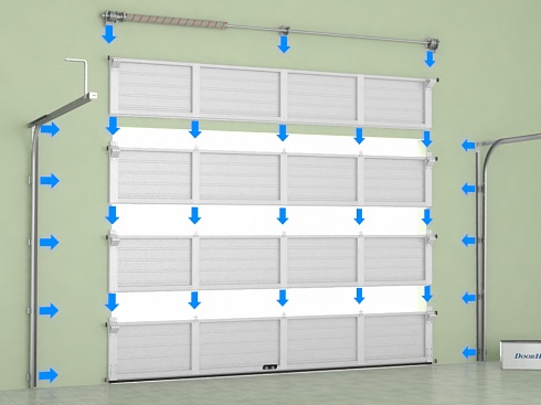 Гаражные секционные ворота из однослойных панелей с торсионным механизмом RSD02-SLP 